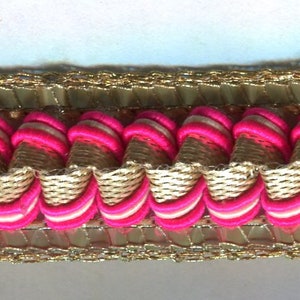 5 Meter Häkelborte mit gold Lurex rosa + weiß 18 mm RESTBESTAND