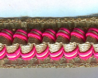 Tresse crochet de 5 mètres avec or Lurex rose + blanc 18 mm STOCK RESTANT
