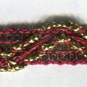 Meterware Häkelborte mit Lurex rot + gold 10 mm