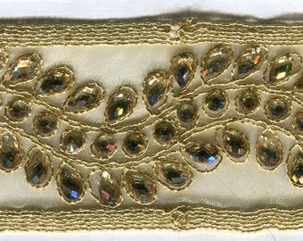 By the meter Lurexborte with rhinestone gold 45 mm