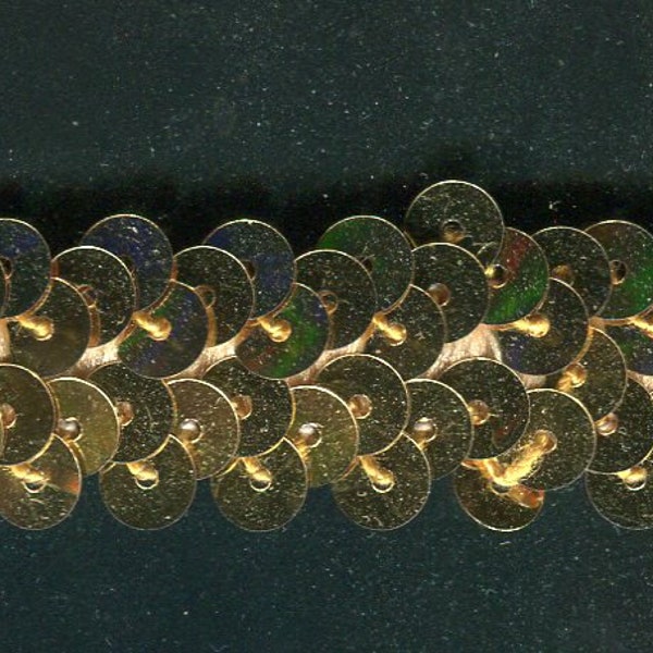 Par le mètre élastique bordure à paillettes or 20 mm