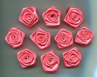 10 Aufnäh-Stoff-Rosen rosa 32 mm