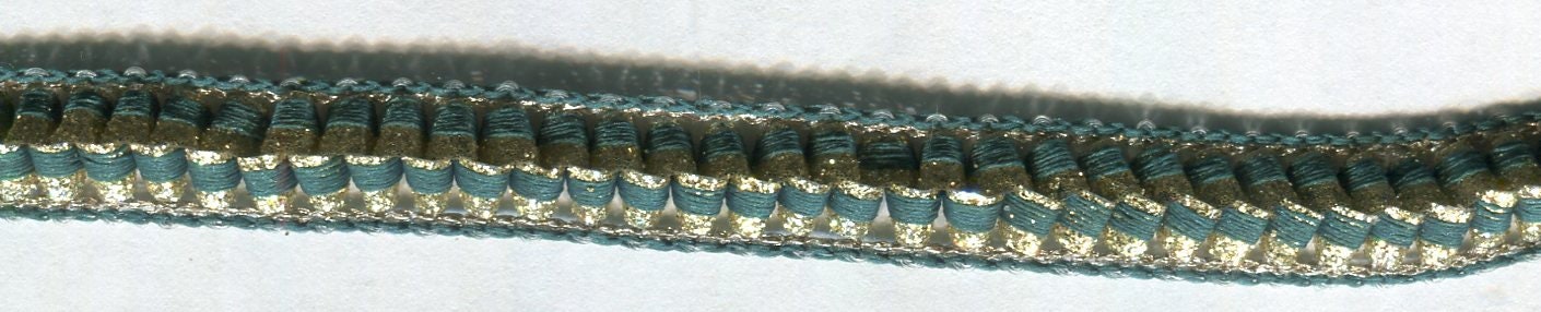 Crochet by the meter with Lurex petrol + gold 12 mm LIMITED EDITION