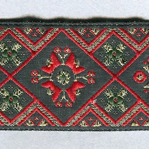 Meterware Jacquard-Borte schwarz + rot + gold 35 mm