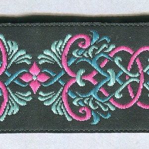 Meterware Jacquard-Borte schwarz + blau + rosa 35 mm