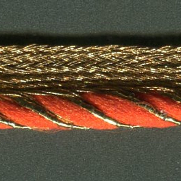 Metreware Lurexband with cord piping gold + orange 10 mm