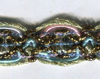 2,3 Meter gewellte Häkelborte mit Lurex silber + gold + rosa + blau 14 mm RESTSTÜCKE