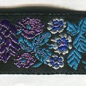 Jacquardborte Rosen-Blüten lila+blau 22 mm