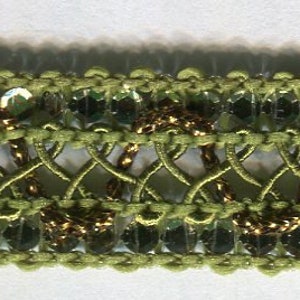 Meterware Häkelborte mit Lurex silber + grün 15 mm