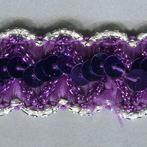 Vendido ao metro com borda de lantejoulas decoradas roxo+prata 24 mm