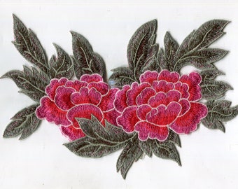 Aufnäher Applikation rote Blüten 22x14,5 cm LIMITED EDITION