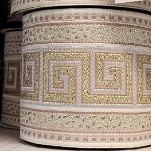 Meterware Jacquardborte creme + gold 70 mm