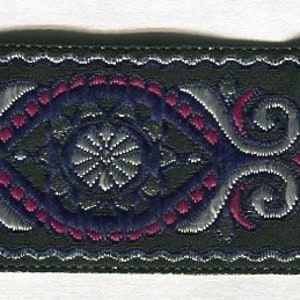 Jacquardborte schwarz+dunkelblau+lila+silber 33 mm