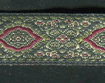 Jacquard bordure olive+rouge foncé 18 mm