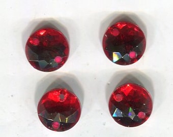 100 runde Aufnäh-Acryl-Strass-Kristalle rot 8 mm