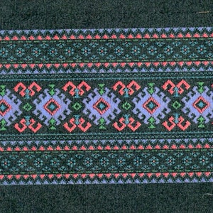 Meterware Jacquard-Borte schwarz + flieder + grün + rosa 50 mm