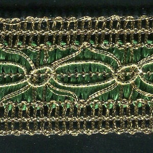 Brokaatband Lurexband goud+groen 28 mm