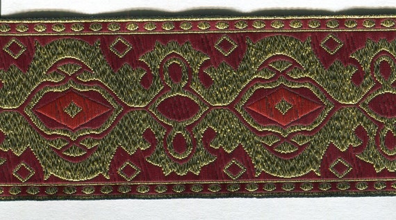 Meterware Jacquardborte rot+gold Lurex 48 mm