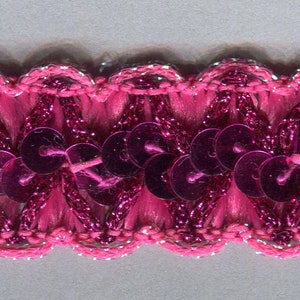 Meterware verzierte Pailetten-Borte rosa 24 mm
