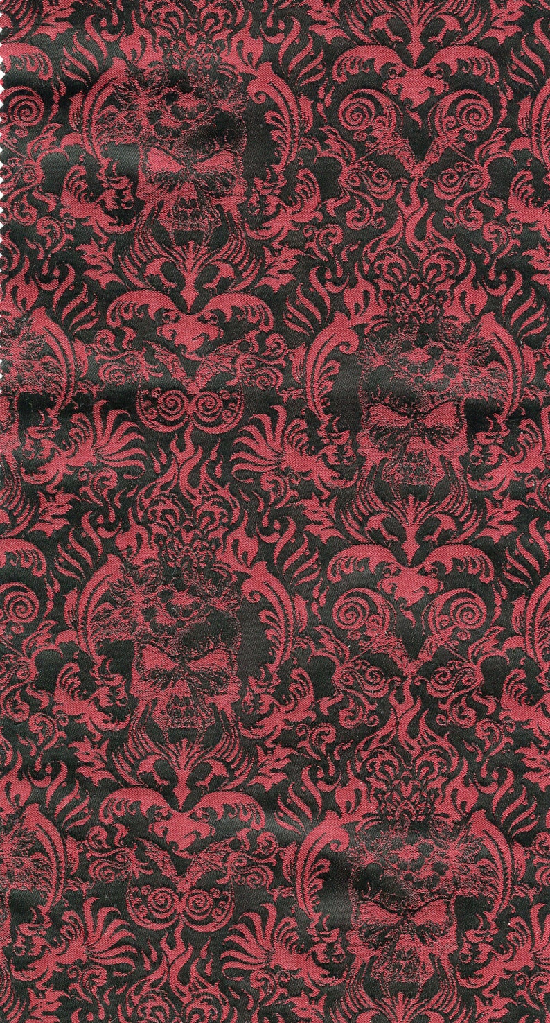 German jacquard fabric skull flower vine 70 mm red black