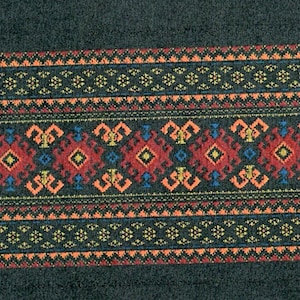 Meterware Jacquard-Borte schwarz + dunkel-grün + orange + braun 50 mm