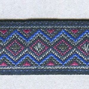 Door de meter Jacquardborte diamantpatroon 15 mm blauw + zilver + bordeaux