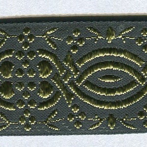 Jacquard trim sold by the meter black + olive 25 mm