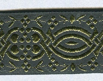 Meterware Jacquard-Borte schwarz + olive 25 mm