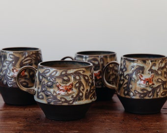 Ceramic Fox Mug, Handmade Mugs, Pottery Mug, Fox Cups