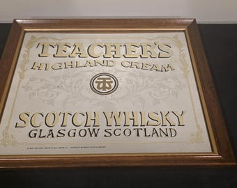 Espejo de bar de whisky escocés vintage Teachers Highland Cream: anuncio de pub (18 x 14)