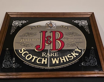 Espejo de bar vintage de whisky escocés J & B: Anuncio de pub (18 x 14)