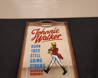 Vintage Johnnie Walker Scotch Whiskey Mirror Tray Advertisement (16x11.5)
