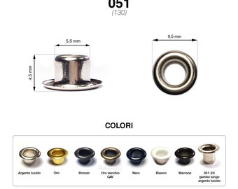 Oogjes 051 gat Ø 5,5 mm en 051 3/4 IJzer/Messing 100 stuks voor tassen schoenen stof leer