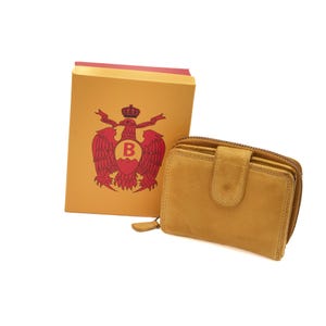 Cartera pequeña de mujer en auténtica piel lavada, monedero, documentos y fotografías.