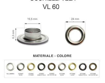 Oeillets de voile VL60 Ø 24 mm en aluminium fer laiton 100pcs anneaux + 100 rondelles