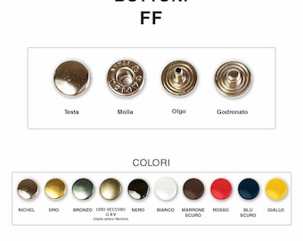 Bottoni automatici a pressione tipo FF in Ottone 9|12|14|17mm 100 pz vari colori