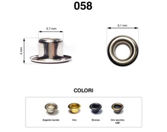 Occhielli 058 foro Ø3,7mm Ferro 100 pz vari colori per borse scarpe stoffa cuoio