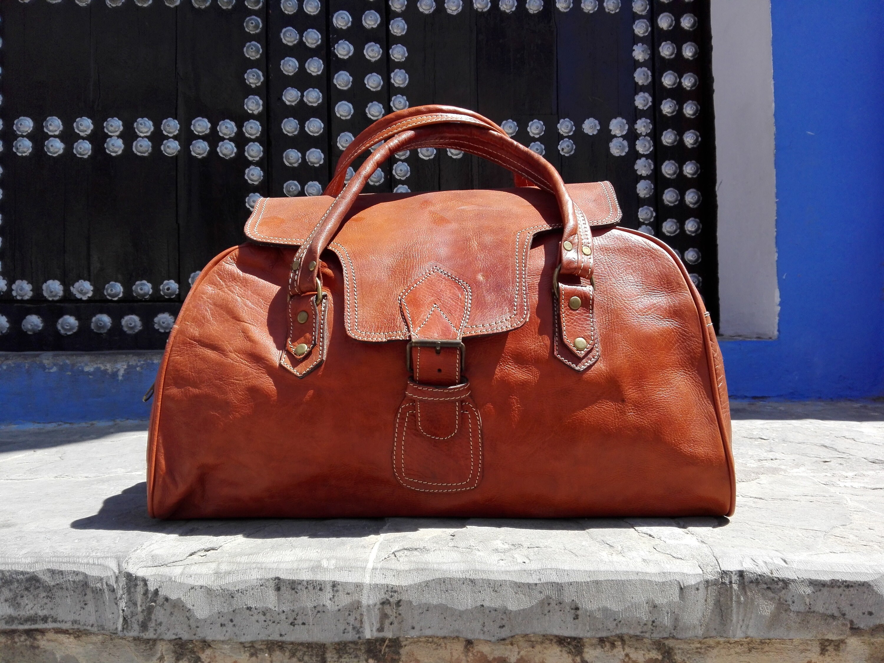 Handmade Real Vintage Leather Goat Luggage Duffle Travel Sport Gym New Men/'s Bag