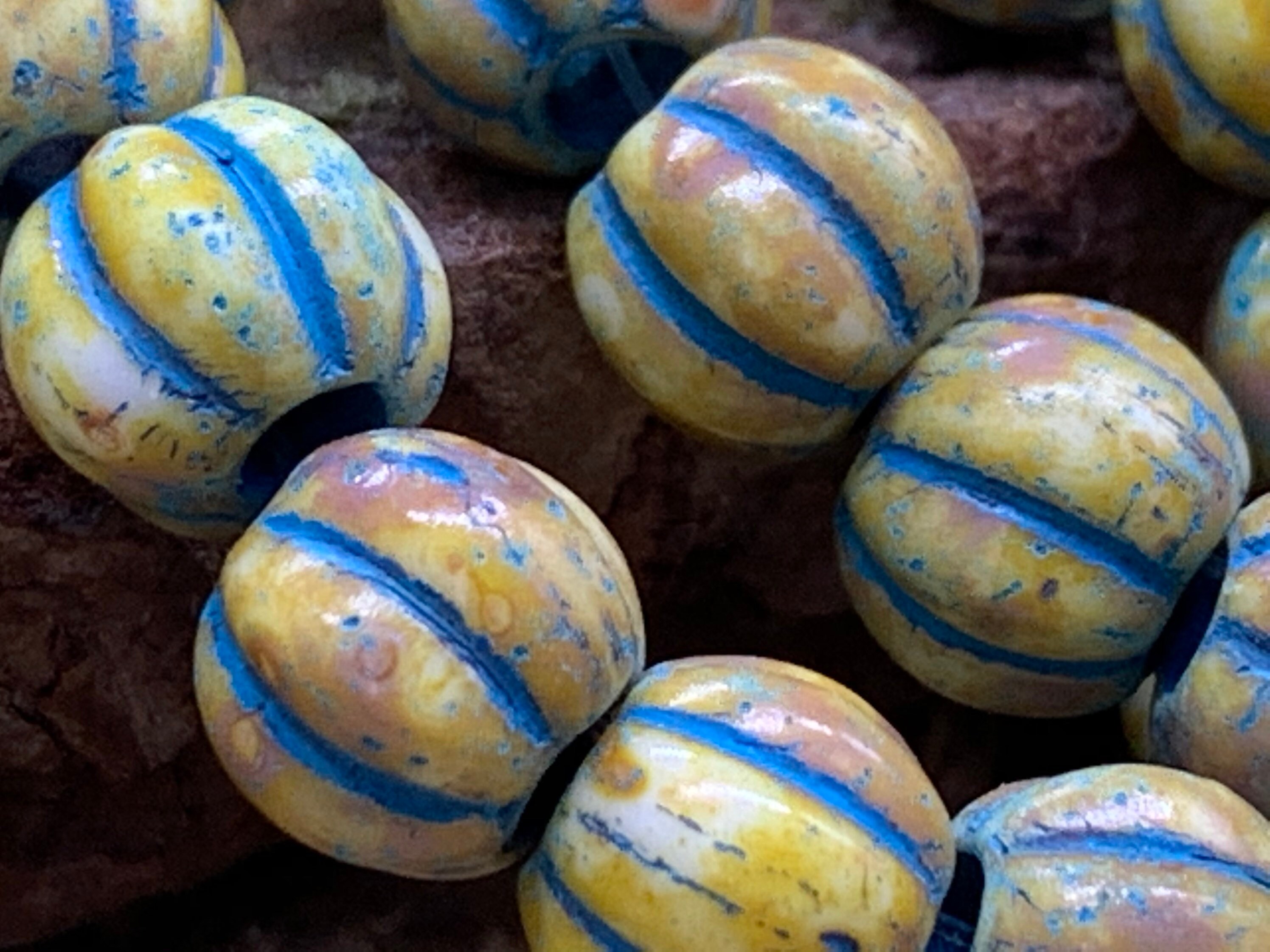 8mm Large Hole Melon Honey with Picasso Finish and Turquoise Wash Large
