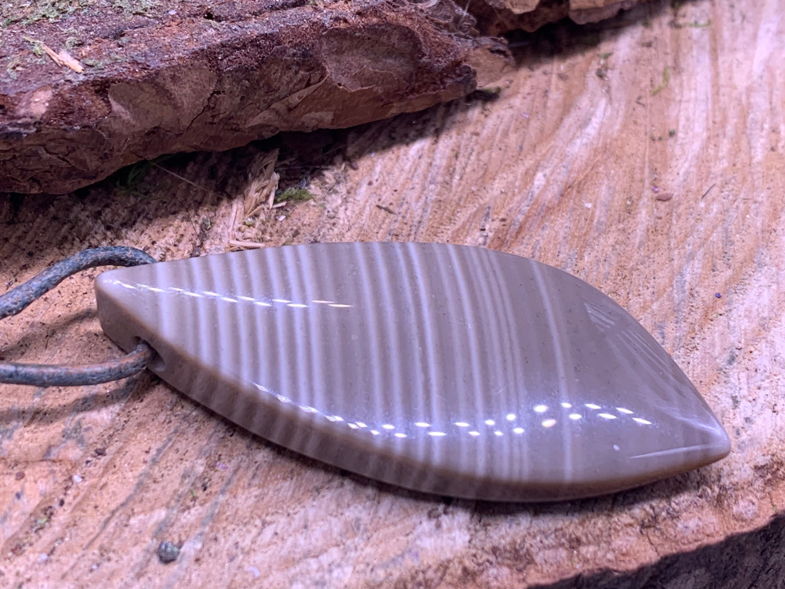 Striped Flint Stone Freeform Pendant 55mm x 25mm Side drilled (F502)