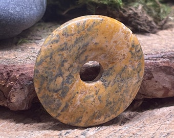 Yellow Leopardskin Jasper  40mm Stone Donut Pendant YLJ131