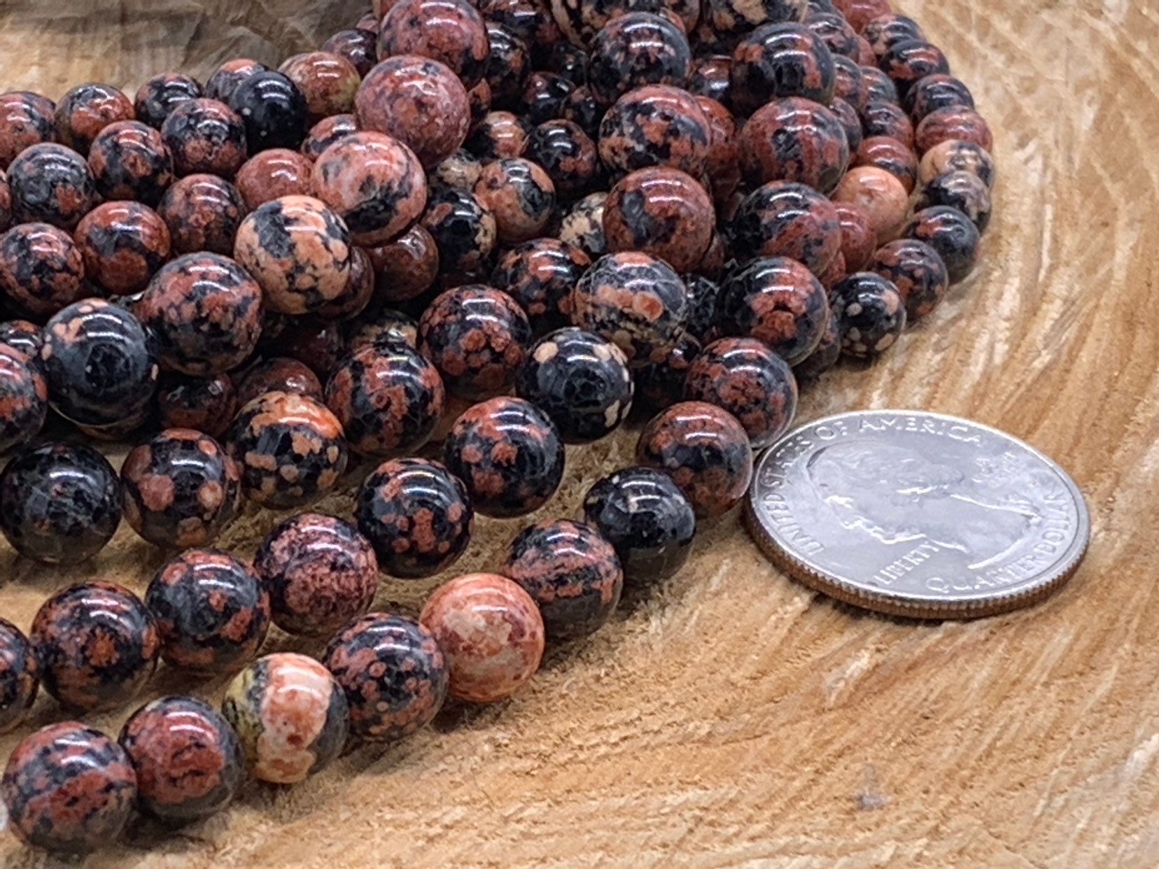 8mm Mexican Red Snowflake Jasper Round Beadone 8 inch strand