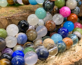 8mm Mixed Stone Round Bead, one 8 inch strand