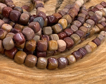 Sunset Mookaite 7mm Cube Bead-one 8 inch strand