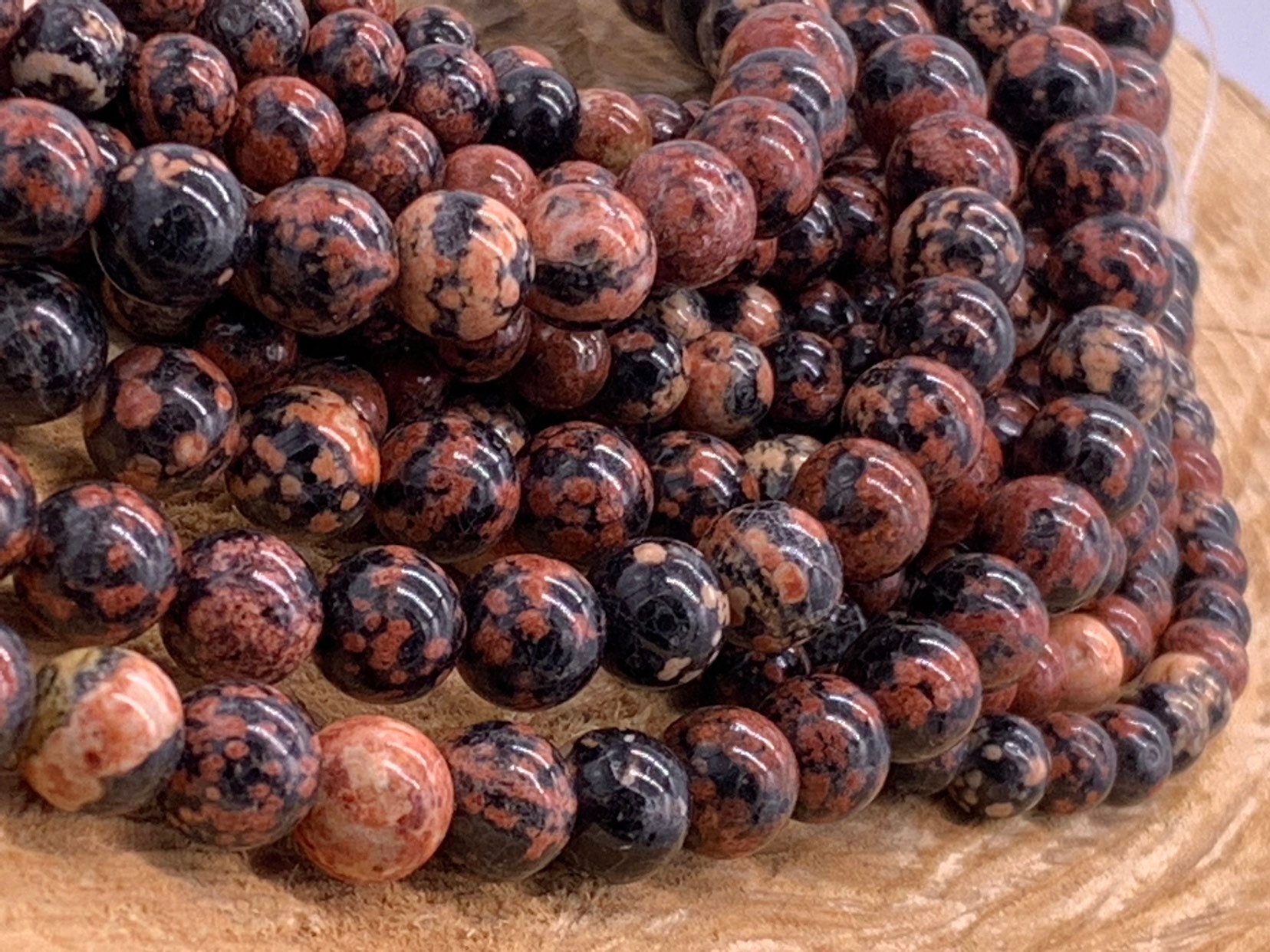 8mm Mexican Red Snowflake Jasper Round Beadone 8 inch strand