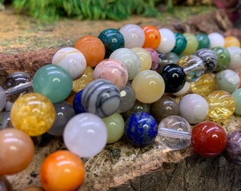 10mm Mixed Stone Round Bead, one 8 inch strand