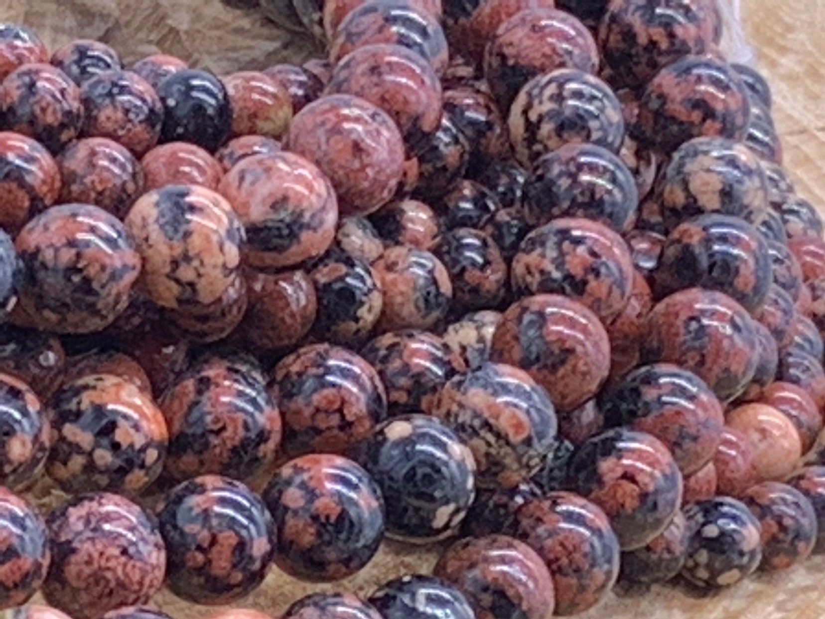 8mm Mexican Red Snowflake Jasper Round Beadone 8 inch strand
