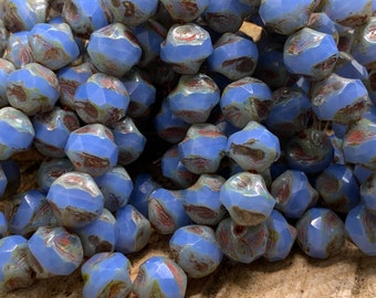 8mm Baroque Cornflower Blue with Picasso Finish Czech Glass beads One unit has 15 beads. Stock0090