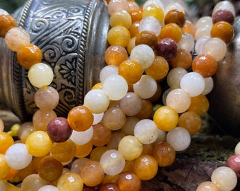 8mm Faceted Yellow Jade Large Hole Round bead-one 8 inch strand