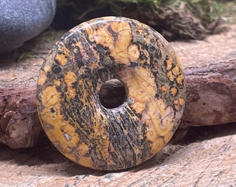 Yellow Leopardskin Jasper  40mm Stone Donut Pendant YLJ132